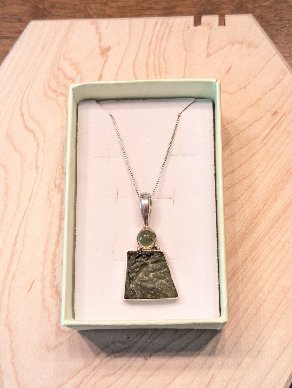 Authentic Czech Moldavite Sterling Silver Pendant Necklace